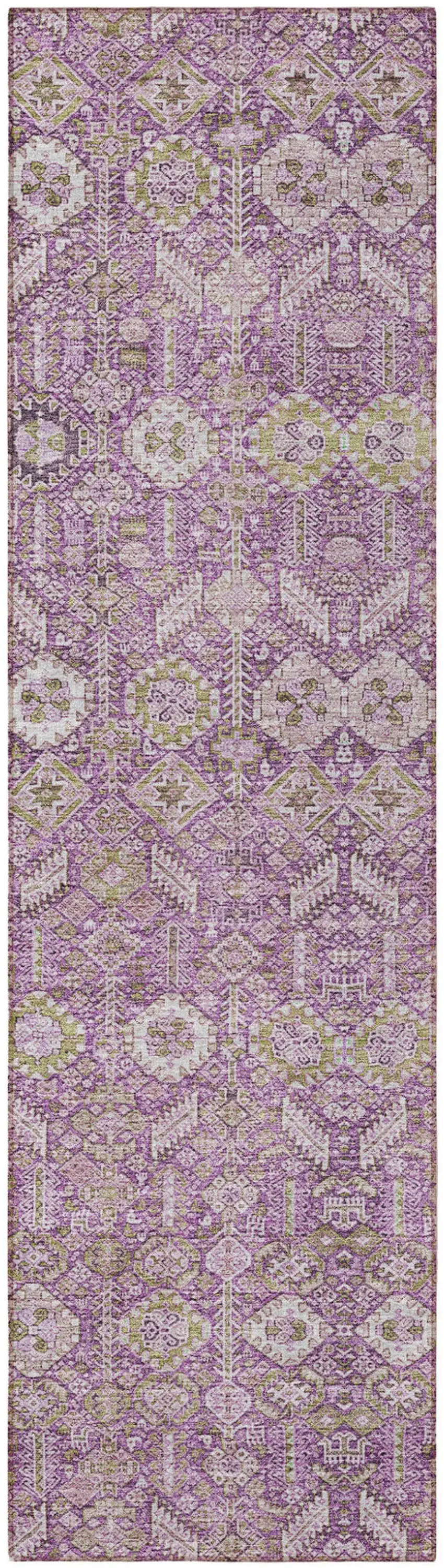 8' Runner Lavender and Ivory Floral Washable Non Skid Indoor Outdoor Runner Rug Photo 4