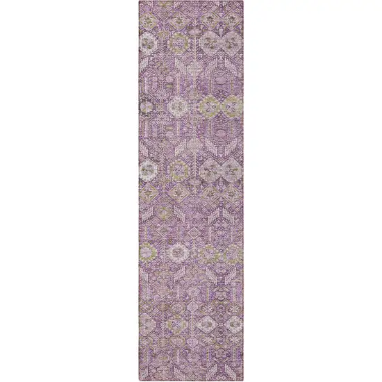 8' Runner Lavender and Ivory Floral Washable Non Skid Indoor Outdoor Runner Rug Photo 5