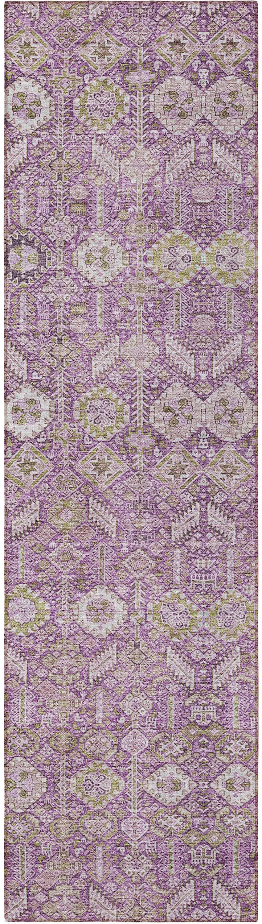 8' Runner Lavender and Ivory Floral Washable Non Skid Indoor Outdoor Runner Rug Photo 5