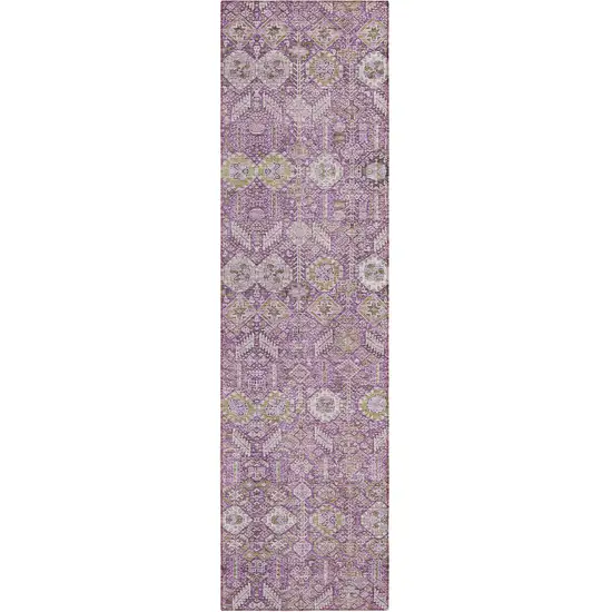 8' Runner Lavender and Ivory Floral Washable Non Skid Indoor Outdoor Runner Rug Photo 2