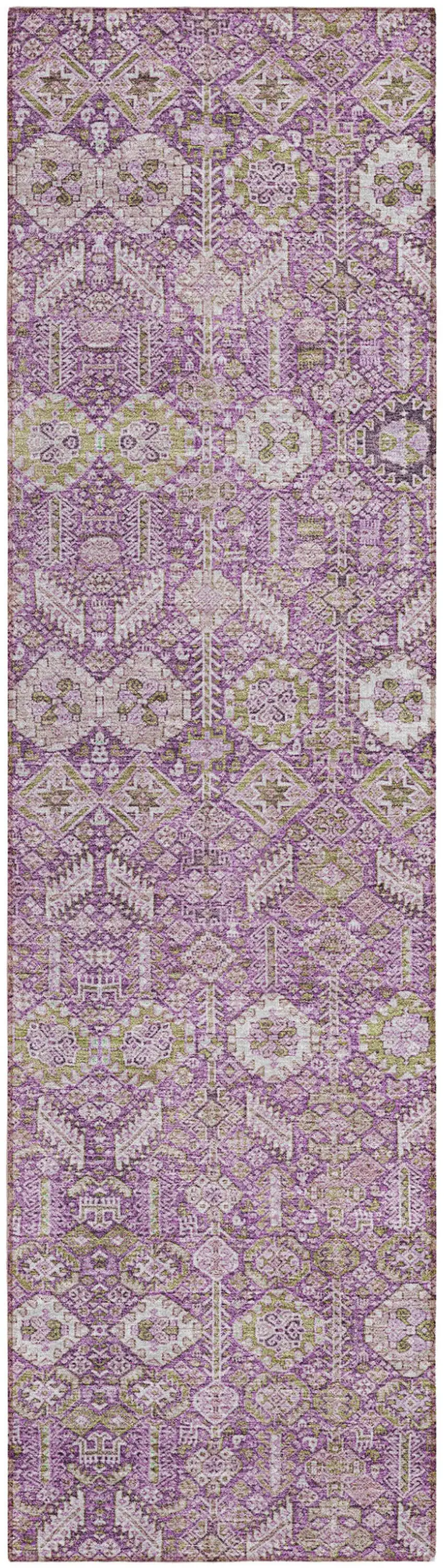 8' Runner Lavender and Ivory Floral Washable Non Skid Indoor Outdoor Runner Rug Photo 2