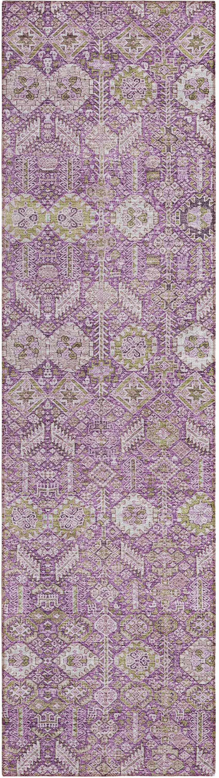 8' Runner Lavender and Ivory Floral Washable Non Skid Indoor Outdoor Runner Rug Photo 2