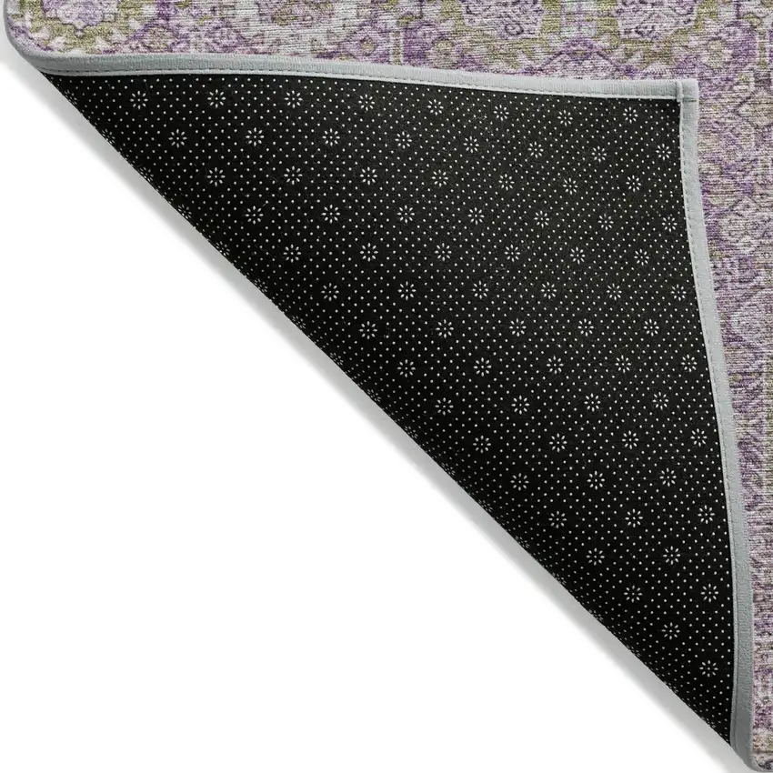Lavender and Ivory Floral Washable Non Skid Indoor Outdoor Runner Rug Photo 5