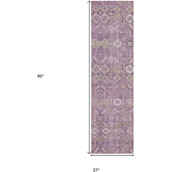 8' Runner Lavender and Ivory Floral Washable Non Skid Indoor Outdoor Runner Rug Photo 3