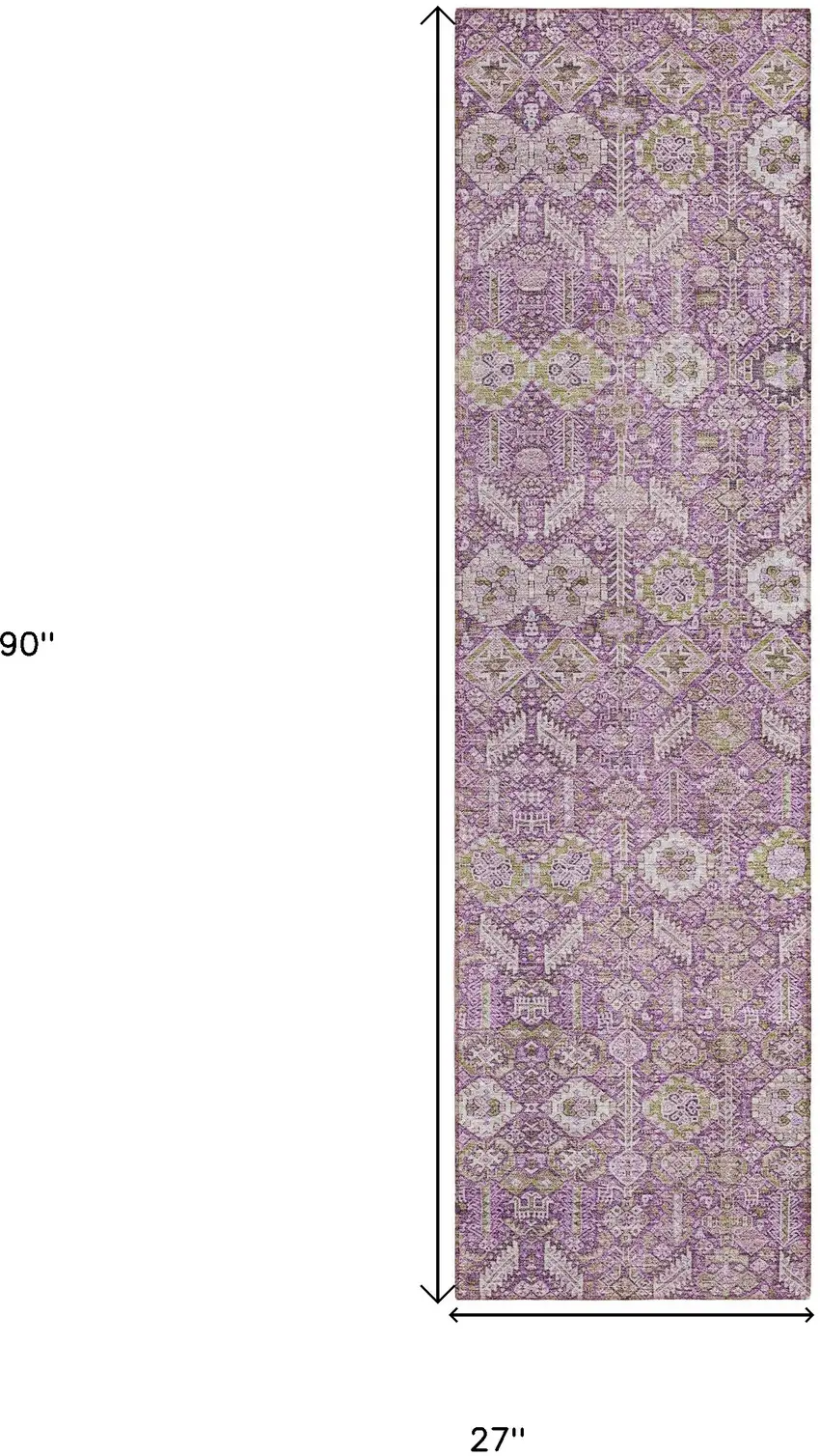 8' Runner Lavender and Ivory Floral Washable Non Skid Indoor Outdoor Runner Rug Photo 3