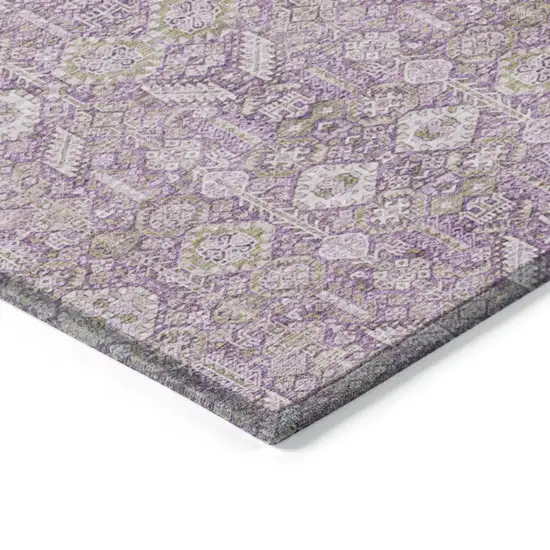 Lavender and Ivory Floral Washable Non Skid Indoor Outdoor Runner Rug Photo 7