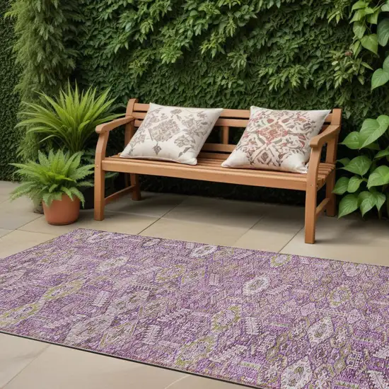 8' Runner Lavender and Ivory Floral Washable Non Skid Indoor Outdoor Runner Rug Photo 1