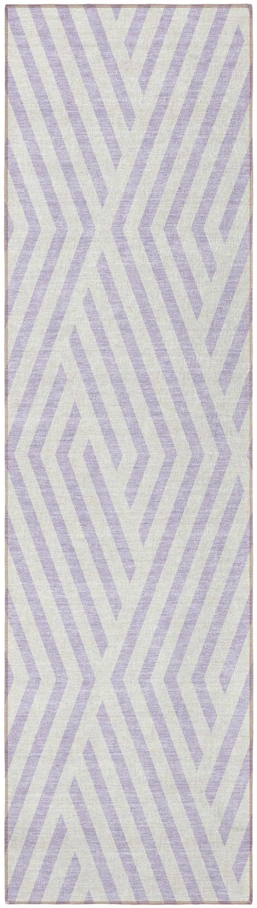 Lavender and Ivory Geometric Washable Non Skid Indoor Outdoor Runner Rug Photo 5