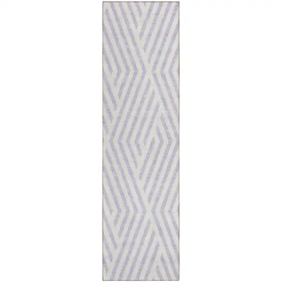 8' Runner Lavender and Ivory Geometric Washable Non Skid Indoor Outdoor Runner Rug Photo 2