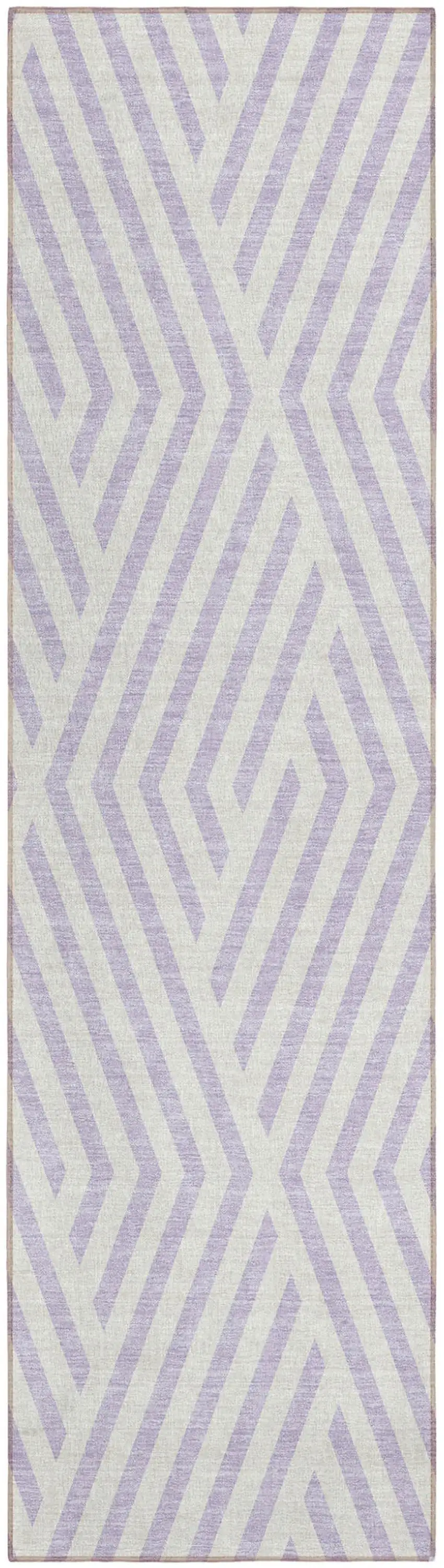 8' Runner Lavender and Ivory Geometric Washable Non Skid Indoor Outdoor Runner Rug Photo 2