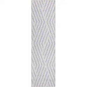 Photo of 8' Runner Lavender and Ivory Geometric Washable Non Skid Indoor Outdoor Runner Rug