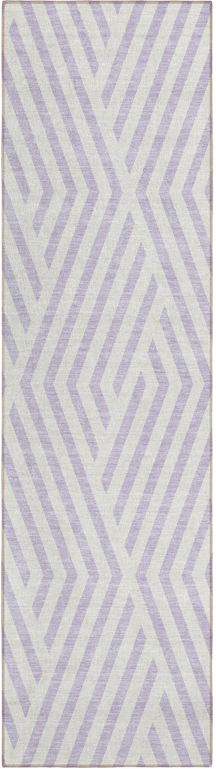 8' Runner Lavender and Ivory Geometric Washable Non Skid Indoor Outdoor Runner Rug Photo 2