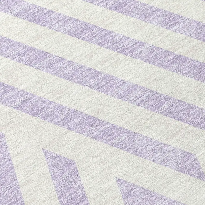 Lavender and Ivory Geometric Washable Non Skid Indoor Outdoor Runner Rug Photo 8