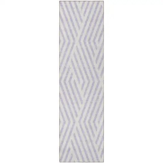 Lavender and Ivory Geometric Washable Non Skid Indoor Outdoor Runner Rug Photo 5