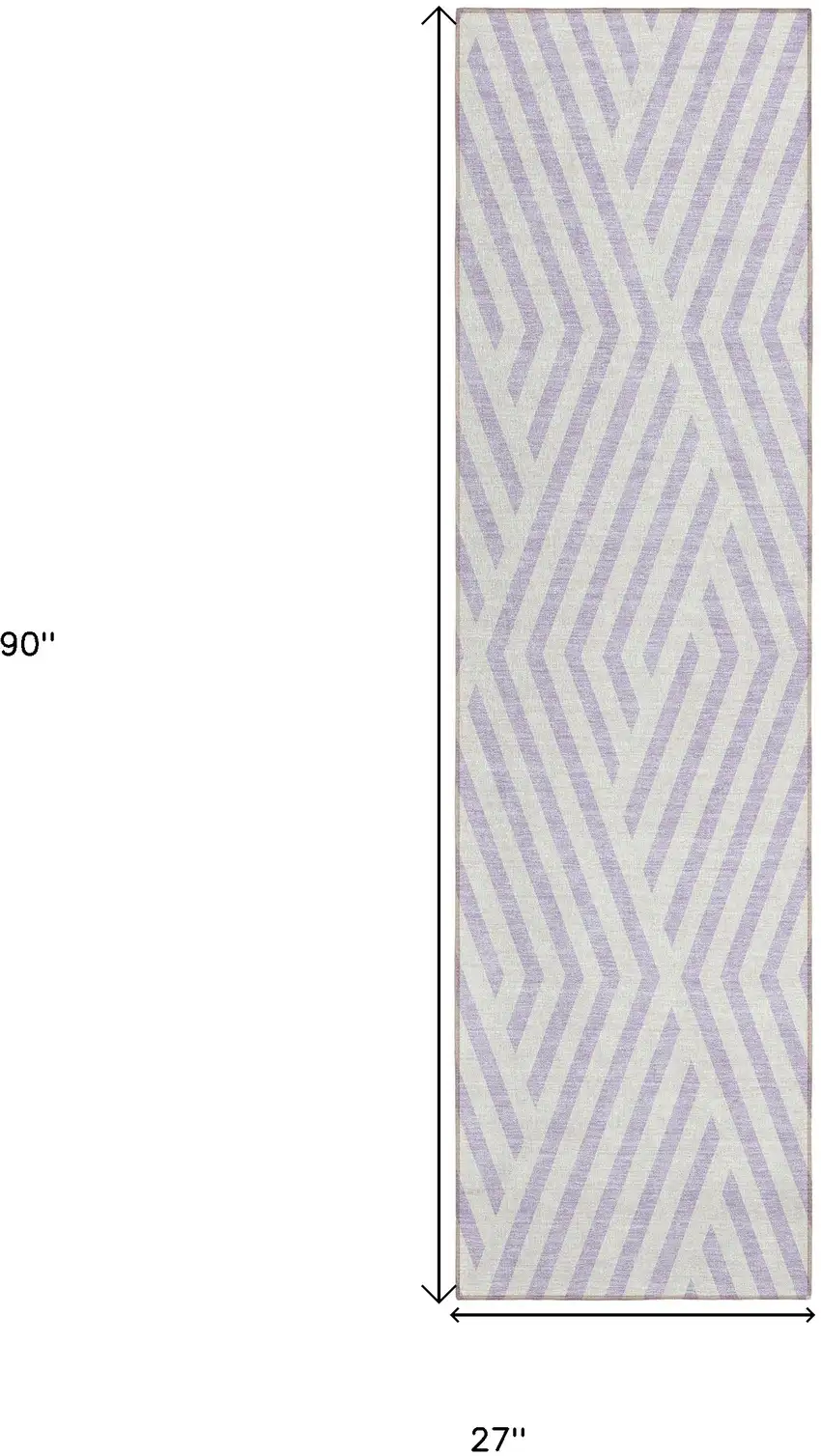 8' Runner Lavender and Ivory Geometric Washable Non Skid Indoor Outdoor Runner Rug Photo 3
