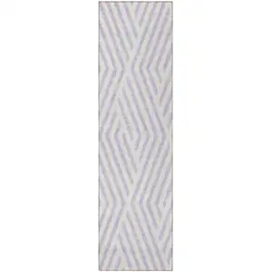 Photo of 8' Runner Lavender and Ivory Geometric Washable Non Skid Indoor Outdoor Runner Rug