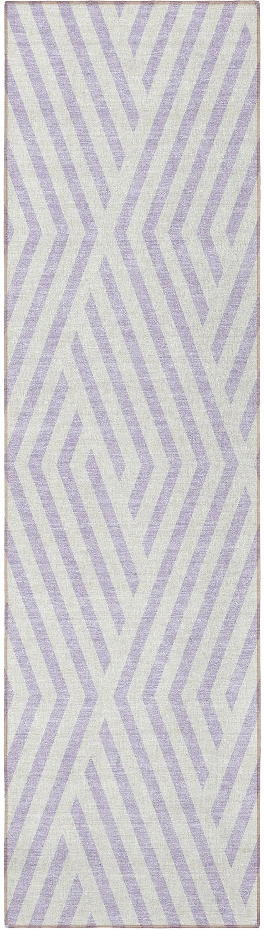 8' Runner Lavender and Ivory Geometric Washable Non Skid Indoor Outdoor Runner Rug Photo 5