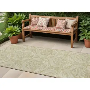Photo of 8' Runner Light Green Damask Washable Non Skid Indoor Outdoor Runner Rug