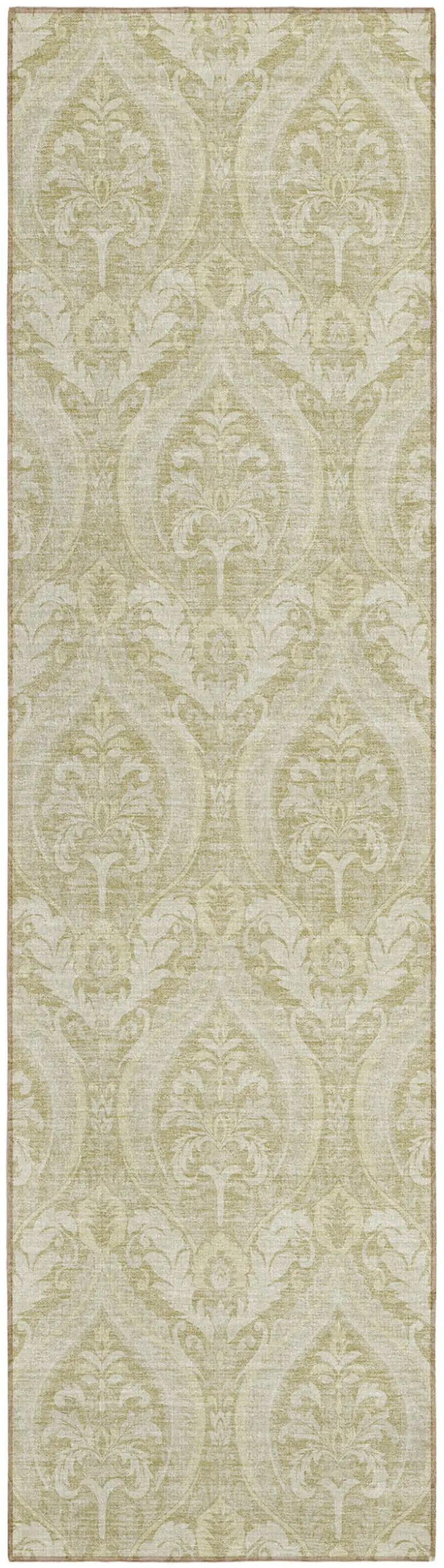 Light Green Damask Washable Non Skid Indoor Outdoor Runner Rug Photo 2