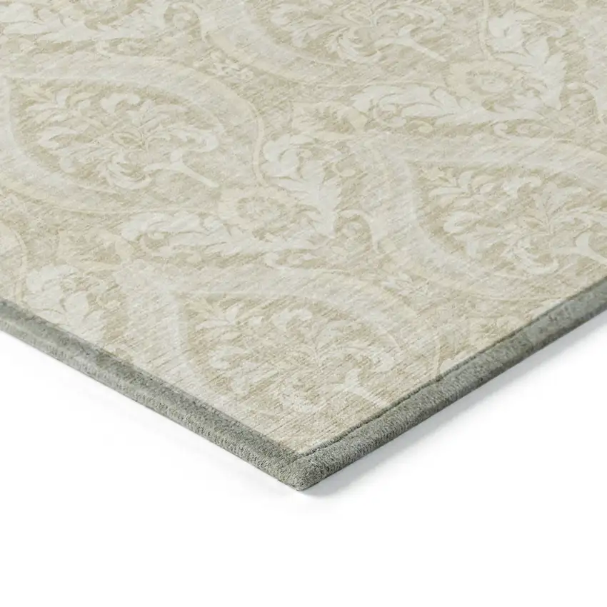 Light Green Damask Washable Non Skid Indoor Outdoor Runner Rug Photo 7