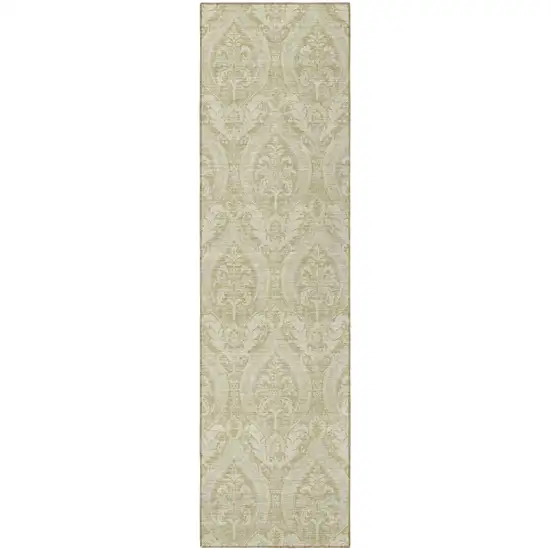 Light Green Damask Washable Non Skid Indoor Outdoor Runner Rug Photo 5