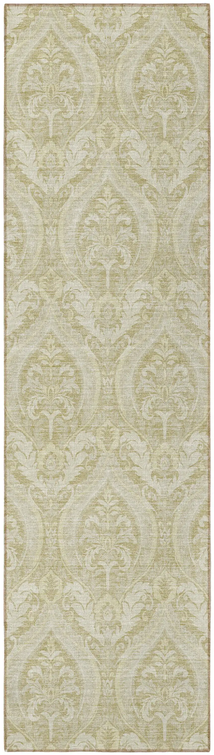 Light Green Damask Washable Non Skid Indoor Outdoor Runner Rug Photo 5