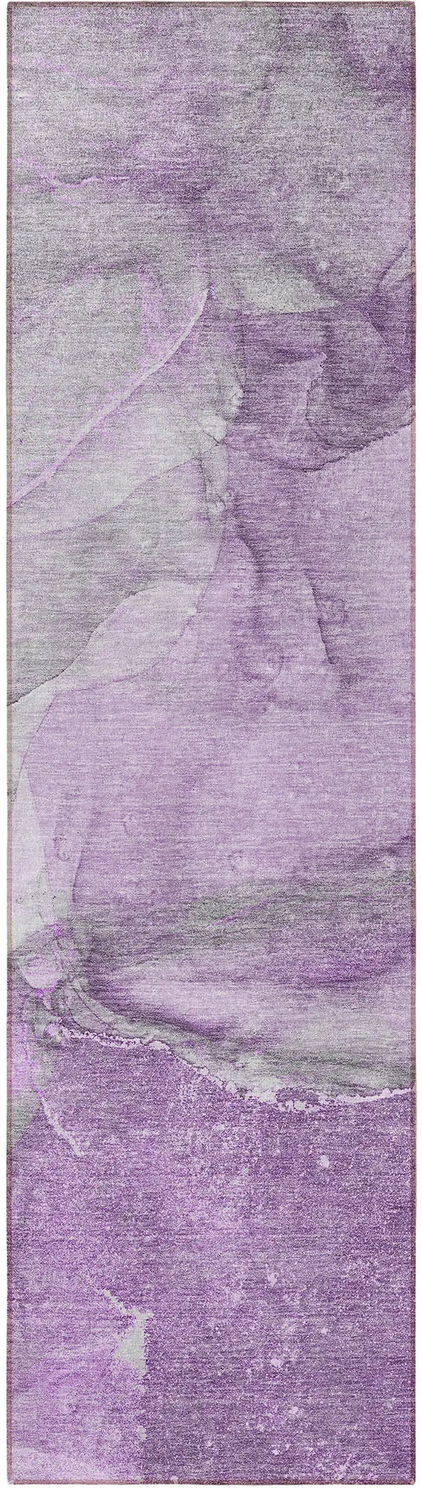 8' Runner Lilac Abstract Washable Non Skid Indoor Outdoor Runner Rug Photo 5