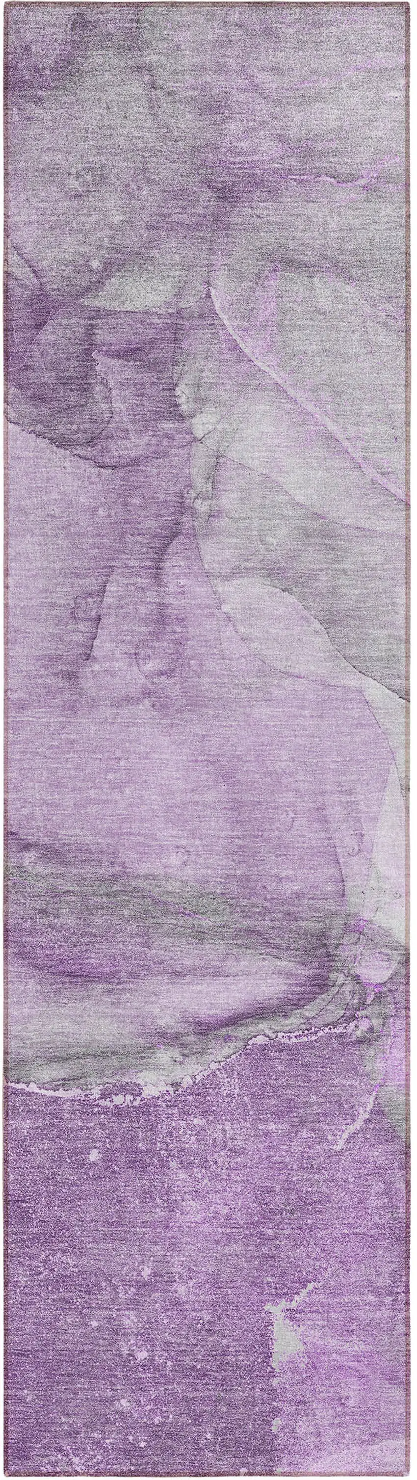 8' Runner Lilac Abstract Washable Non Skid Indoor Outdoor Runner Rug Photo 2