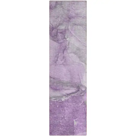 Lilac Abstract Washable Non Skid Indoor Outdoor Runner Rug Photo 2