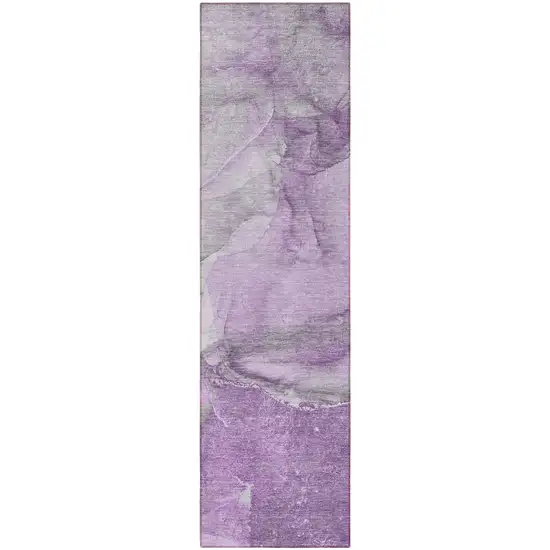 Lilac Abstract Washable Non Skid Indoor Outdoor Runner Rug Photo 4