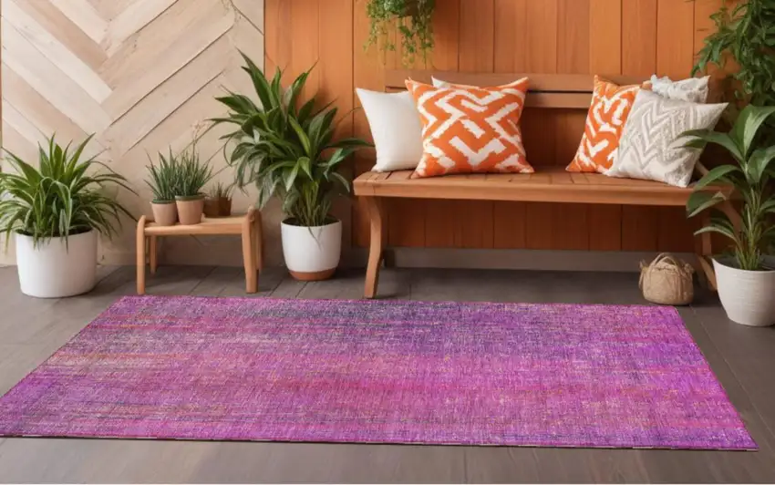 Lilac Striped Washable Non Skid Indoor Outdoor Runner Rug Photo 1