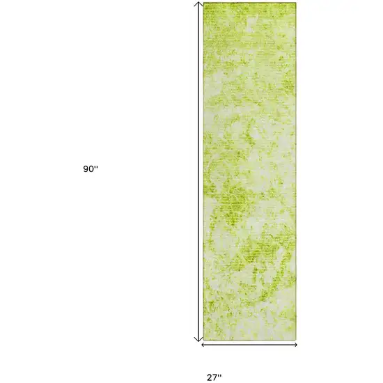 Lime Green Abstract Washable Non Skid Indoor Outdoor Runner Rug Photo 3