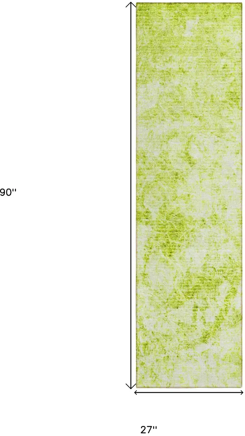 Lime Green Abstract Washable Non Skid Indoor Outdoor Runner Rug Photo 3