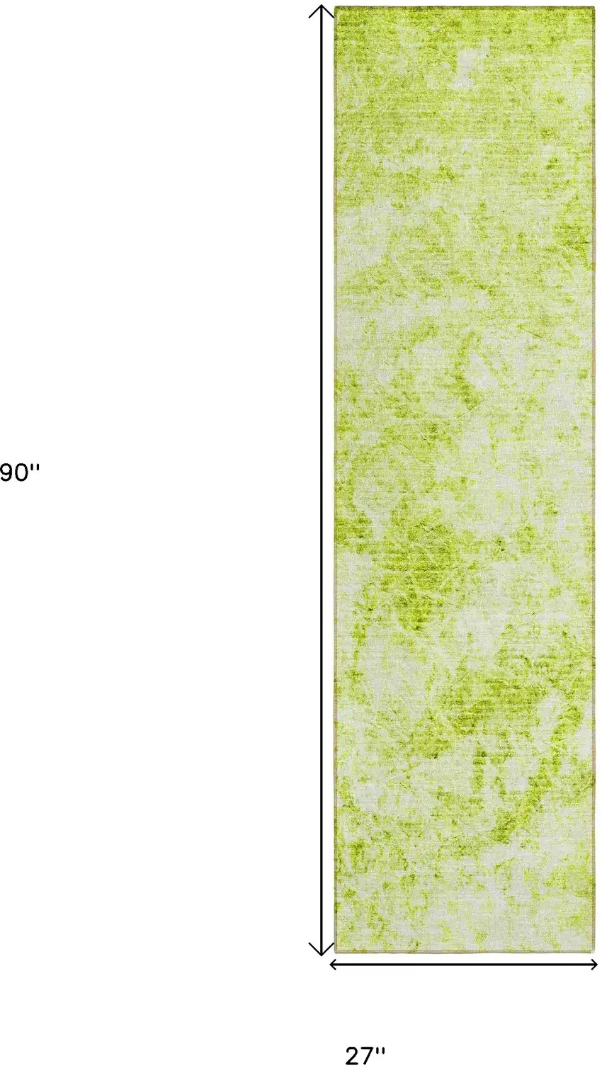 Lime Green Abstract Washable Non Skid Indoor Outdoor Runner Rug Photo 3