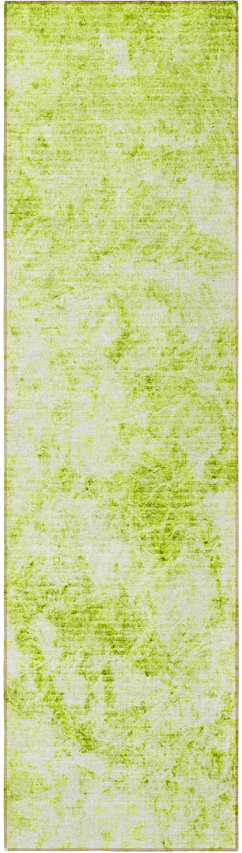 Lime Green Abstract Washable Non Skid Indoor Outdoor Runner Rug Photo 4