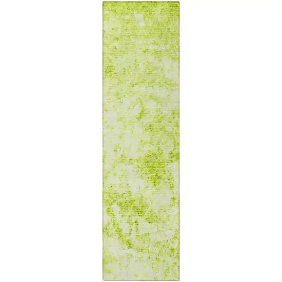 Lime Green Abstract Washable Non Skid Indoor Outdoor Runner Rug Photo 5