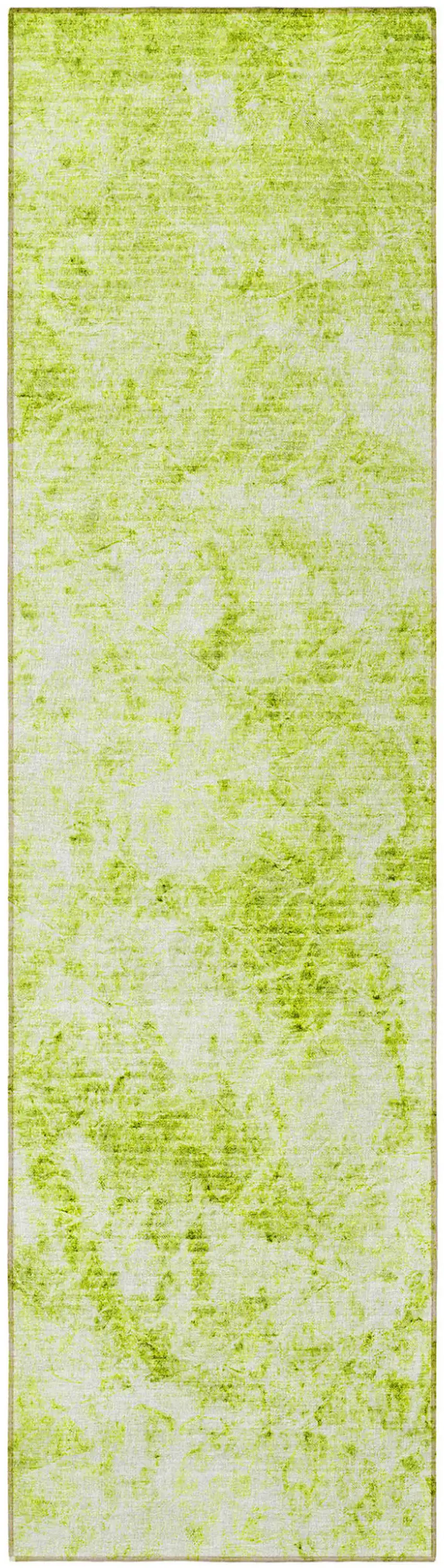 Lime Green Abstract Washable Non Skid Indoor Outdoor Runner Rug Photo 5