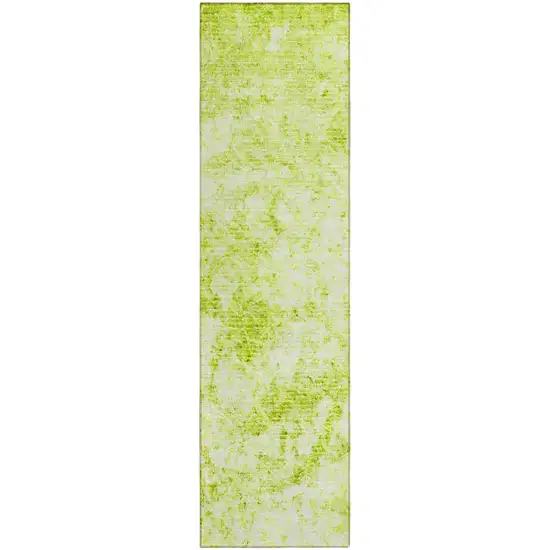 Lime Green Abstract Washable Non Skid Indoor Outdoor Runner Rug Photo 2