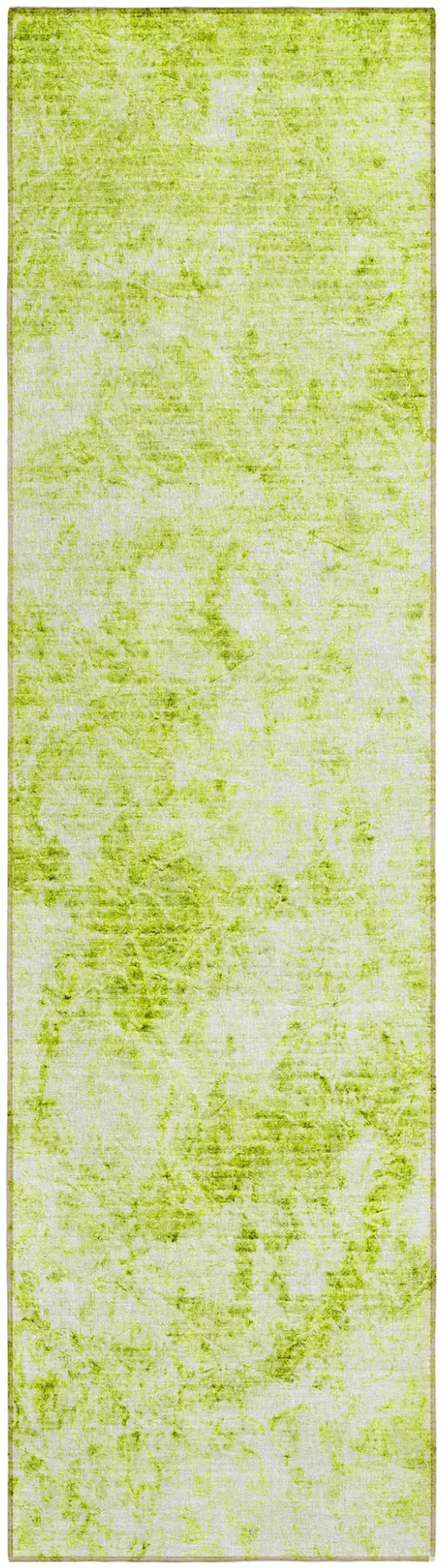 Lime Green Abstract Washable Non Skid Indoor Outdoor Runner Rug Photo 2