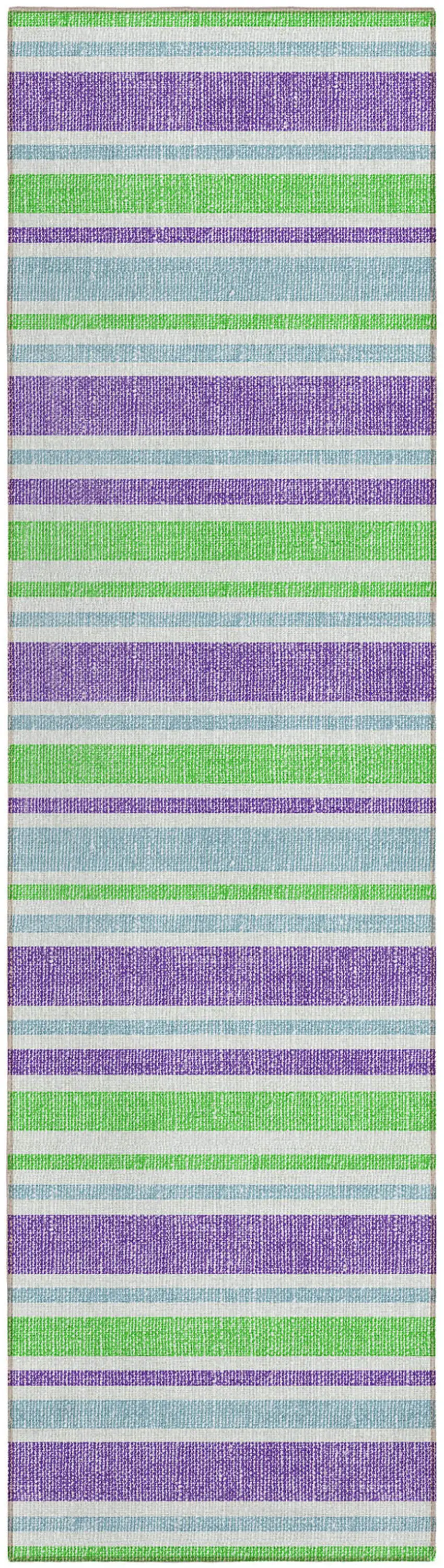 Green Purple and Blue Striped Washable Non Skid Indoor Outdoor Runner Rug Photo 2