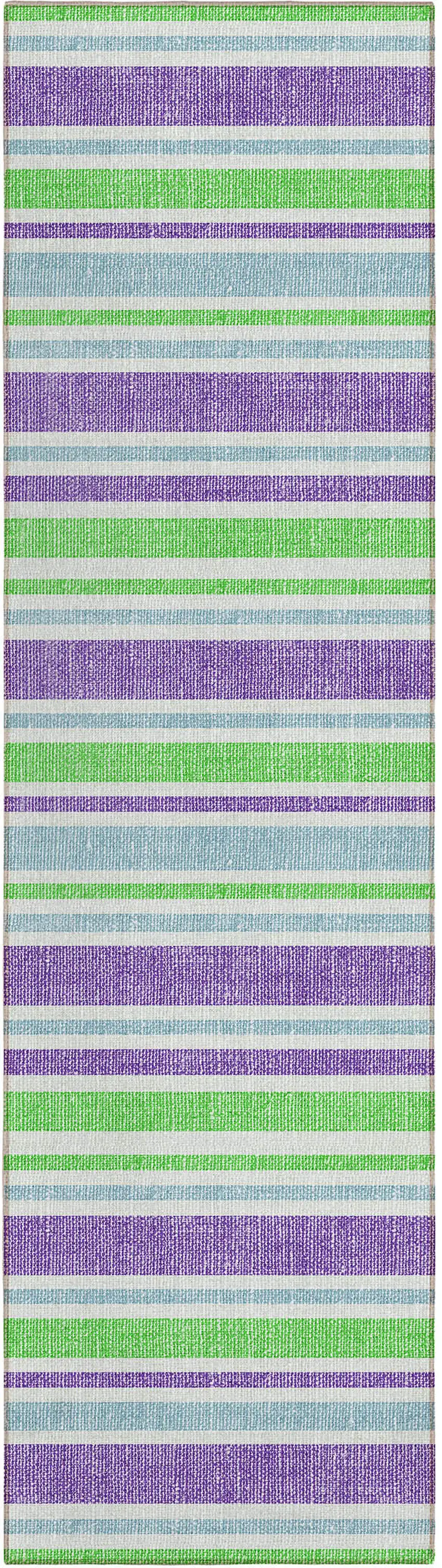 Green Purple and Blue Striped Washable Non Skid Indoor Outdoor Runner Rug Photo 2