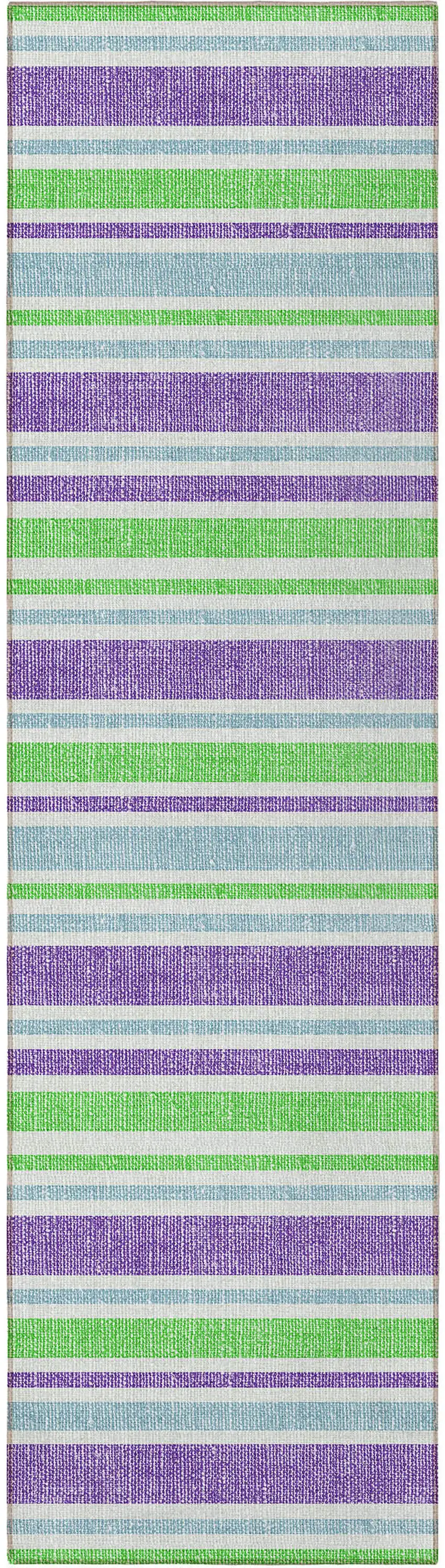8' Runner Lime Green Striped Washable Non Skid Indoor Outdoor Runner Rug Photo 2