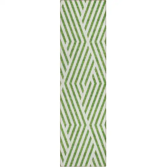 8' Runner Lime Green and White Geometric Washable Non Skid Indoor Outdoor Runner Rug Photo 2