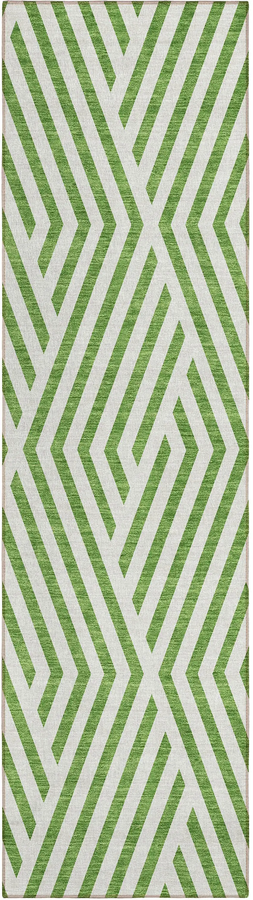8' Runner Lime Green and White Geometric Washable Non Skid Indoor Outdoor Runner Rug Photo 2