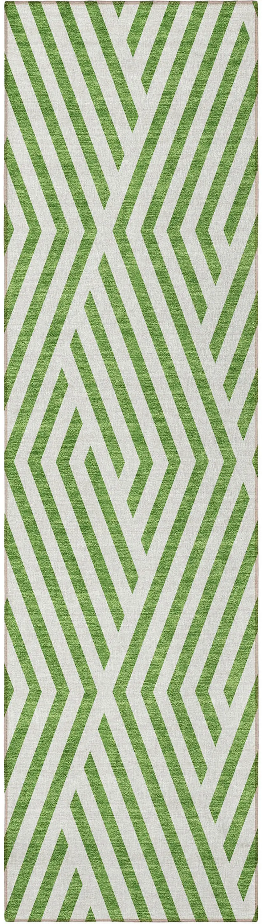 8' Runner Lime Green and White Geometric Washable Non Skid Indoor Outdoor Runner Rug Photo 5