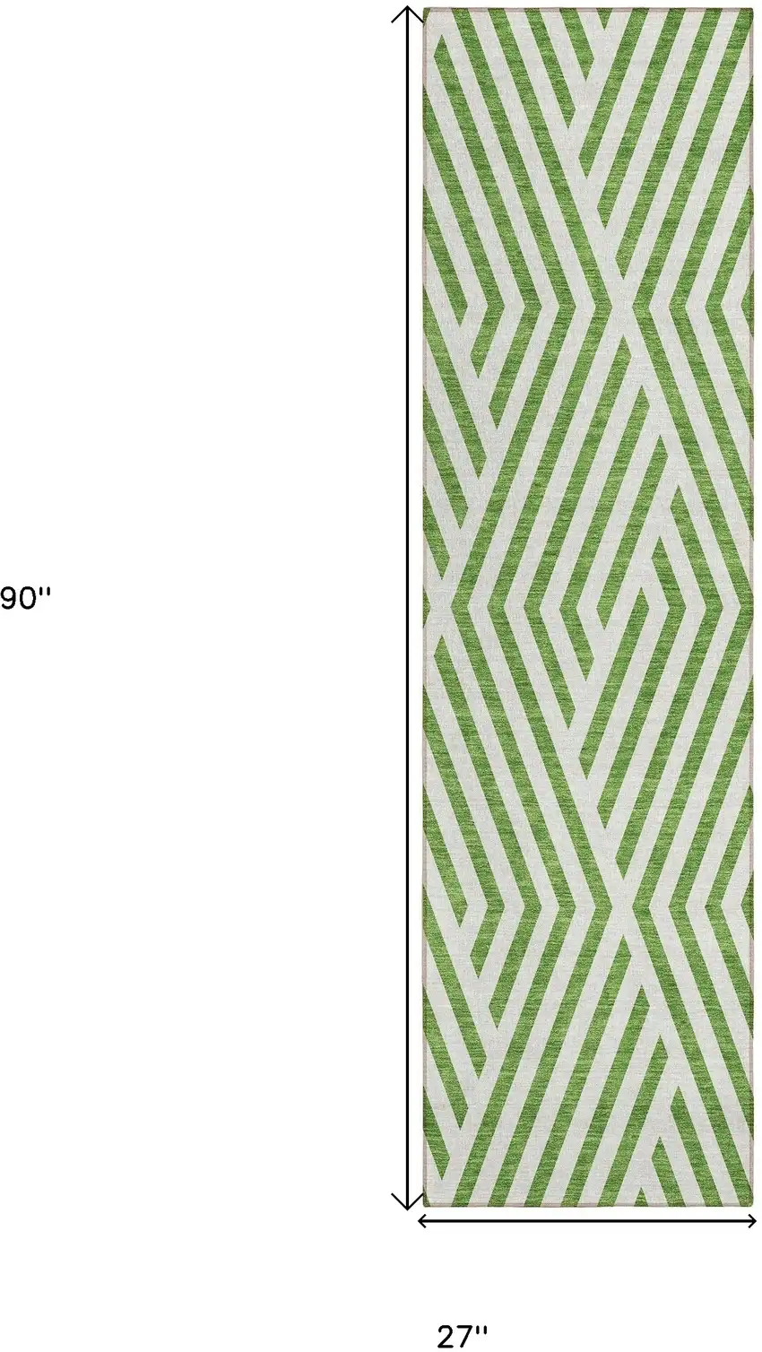 Lime Green and White Geometric Washable Non Skid Indoor Outdoor Runner Rug Photo 3
