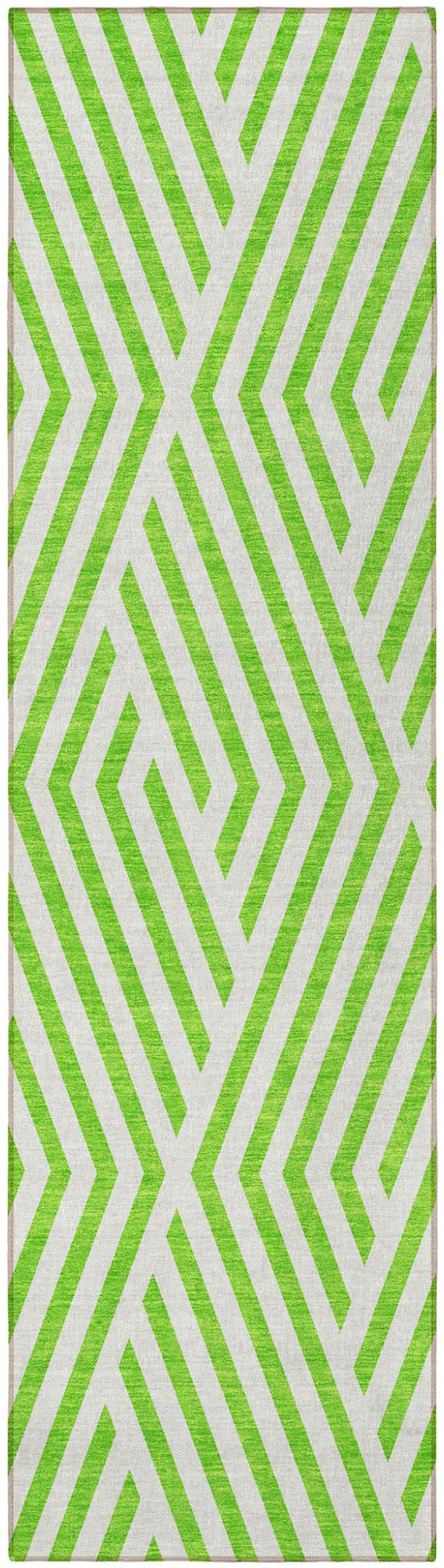 Lime Green and White Geometric Washable Non Skid Indoor Outdoor Runner Rug Photo 5