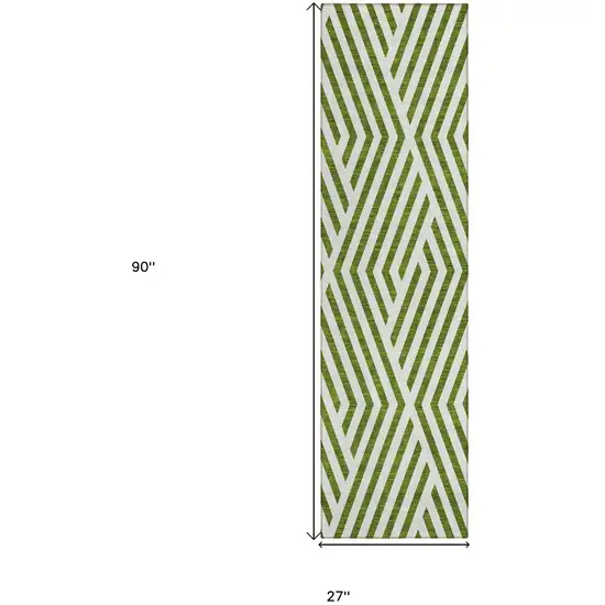 8' Runner Lime Green and White Geometric Washable Non Skid Indoor Outdoor Runner Rug Photo 3