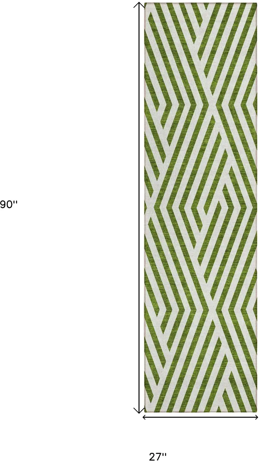 8' Runner Lime Green and White Geometric Washable Non Skid Indoor Outdoor Runner Rug Photo 3