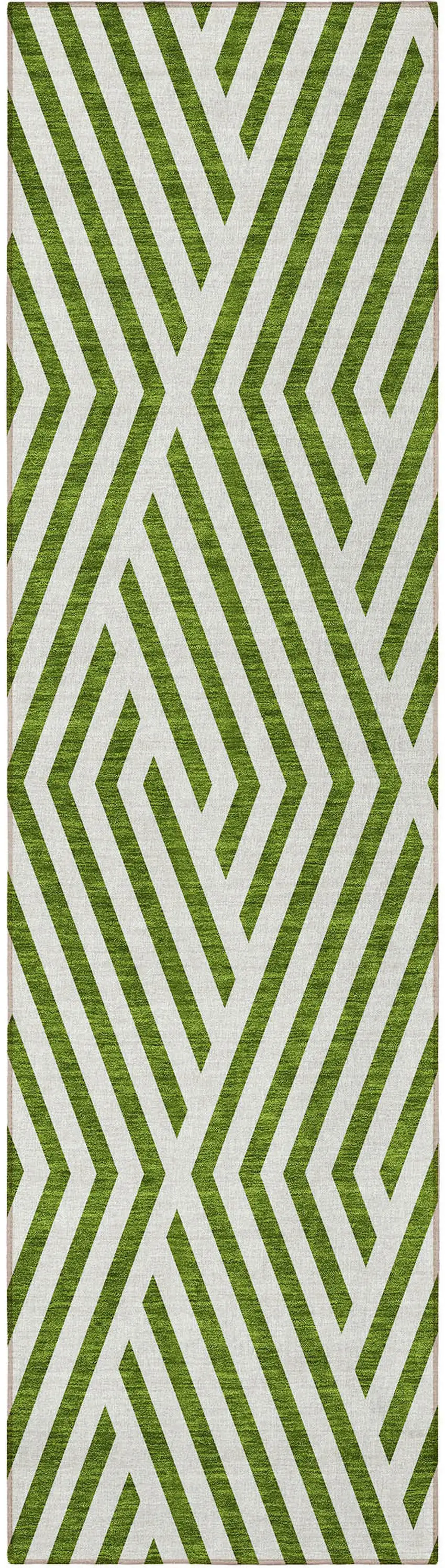 8' Runner Lime Green and White Geometric Washable Non Skid Indoor Outdoor Runner Rug Photo 4